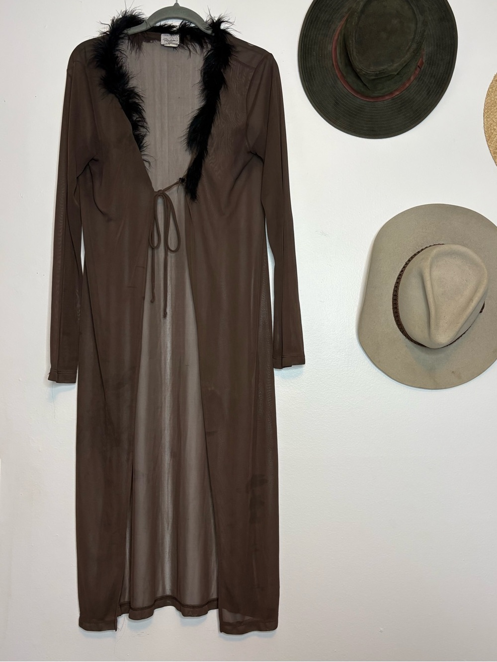 Vintage Pandora Brown Robe with Black Feather Trim